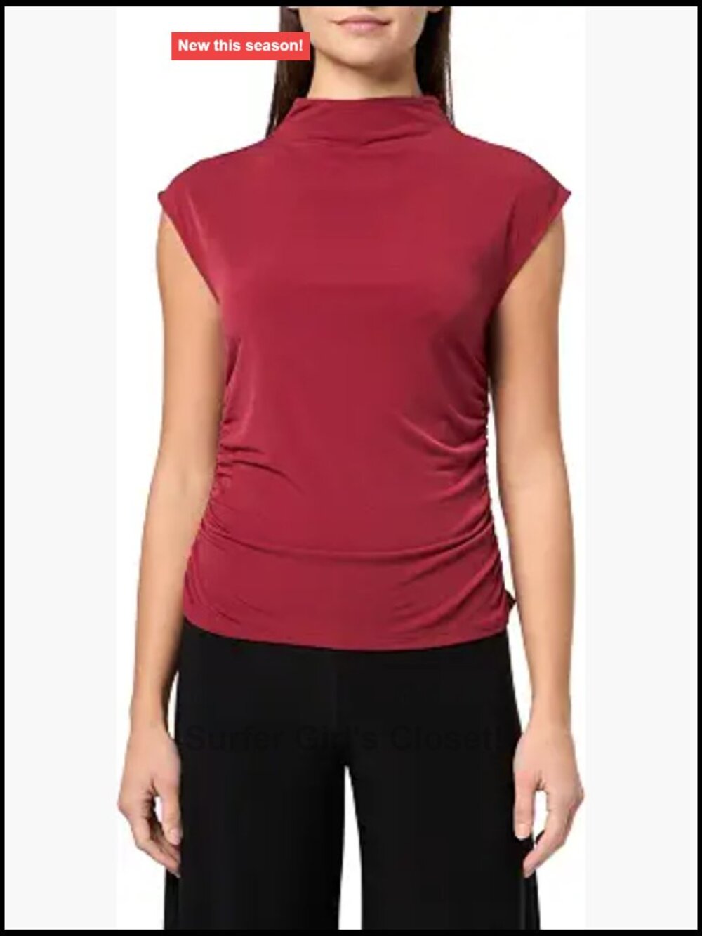 Sleeveless Mock Neck Jersey Blouse, 95% Polyester 5% Spandex, Stretchable